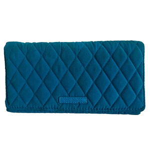 Vera Bradley Blue Turquoise Microfiber Tri-Fold Snap Wallet Wristlet Crossbody